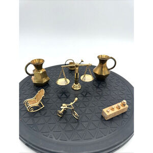 Vintage 7 Piece Brass Miniature Doll House Furniture